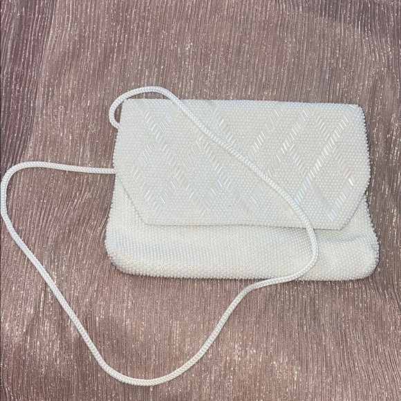 Handbags - White Textured Clutch with Flap Closure